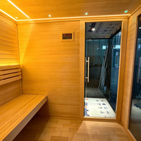 Sauna et douche combinés à cadre noir, pour 2-3 personnes, en cèdre rouge, pour jardin extérieur