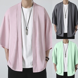 Camicie Kimono bianche da uomo in seta di ghiaccio Cardigan giapponese Yukata Robe Samurai top abbigliamento coreano <span class=keywords><strong>giacca</strong></span> estiva - Product Image 2