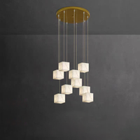 Marbre Design Créatif De Rotation D'escalier Pendentif Lumière Escalier Duplex Villa Lumière De Luxe Espagnol Albâtre Cube Lustre