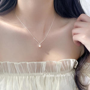 S925 <b>Silver</b> Ins Style Niche Design <b>Necklace</b> with Two Straight Wooden Sticks and Pearl Exquisite and <b>Simple</b>-Y02631 - Product Image 1