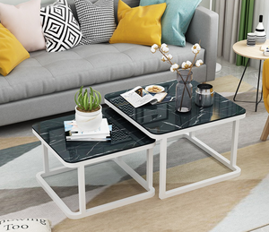 AILICHEN Mobilier de salon moderne léger et luxueux motif marbre <span class=keywords><strong>Table</strong></span> <span class=keywords><strong>d</strong></span>'<span class=keywords><strong>appoint</strong></span> en verre trempé <span class=keywords><strong>Table</strong></span> à thé rétractable - Product Image 2
