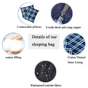 Sac de couchage <span class=keywords><strong>double</strong></span> intérieur en flanelle portable de grande taille pour le camping par temps chaud et <span class=keywords><strong>froid</strong></span> avec 2 oreillers amovibles - Product Image 5