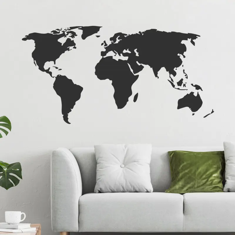 office decoration 3d self adhesive vinyl black world map wall stickers