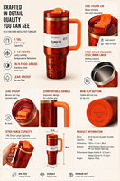 Nouveau Cadeau : Tasse Isotherme Originale 1:1 en Acier Inoxydable, Grande Bouteille Isotherme à Motif Floral de 40oz avec Paille et Poignée