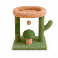 Arbre à chat en forme de cactus en gros avec lit en peluche, griffoir en sisal, marchepied champignon et boule suspendue pour chats d'intérieur OEM