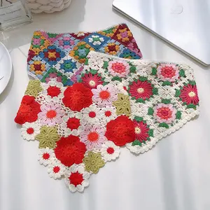 Wholesale Fashion Countryside Granny Handmade Knitting Kerchief Hair Scarf Flowers Headband Triangle Crochet Bandana For Women