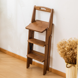 <b>Foldable</b> <b>Step</b> Stool Three <b>Step</b> Wooden Portable Kitchen <b>Ladder</b> Chair Bar Stool - Product Image 2