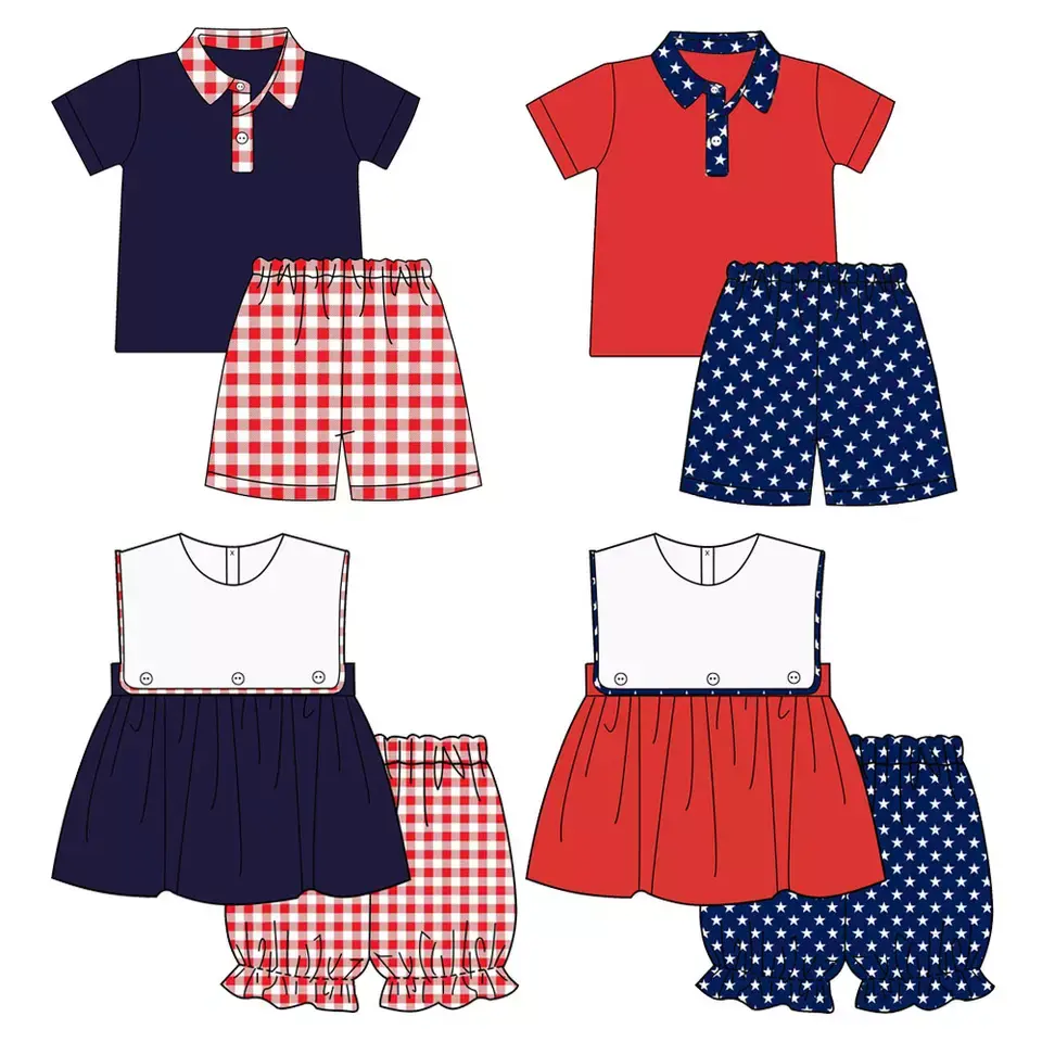 Boutique 4th Of July Baby Boys And Girls Outfits Kids Clothing Sets Sibling Matching Kids Clothes
