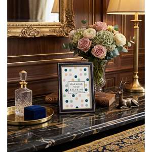Beltrami Photo <b>Frame</b> 4x6 Inch Silver Plated Navy Blue Dots Gold Trim Wood Back - Product Image 2