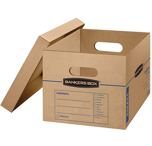 Private label logo printed reusable Bankers Box SmoothMove Classic Moving paper Boxes, Tape-Free Assembly, Easy Carry Handles