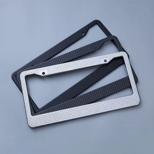 Luxury Stainless Steel Bling License Plate Frame With Rhinestone Carbon Fiber Pattern for Cars and <b>Gifts</b> - Product Image 2