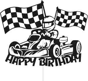 สุขสันต์วันเกิด ที่ประดับเค้กรูปรถแข่ง ธงลายตาราง ของตกแต่งเค้กธีมแข่งรถ สำหรับเด็กชาย เด็กหญิง อุปกรณ์จัดปาร์ตี้ - Product Image 2
