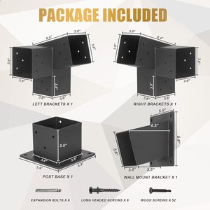 Kit de supports muraux pour pergola à toit incliné à 15 ° Supports pour pergola à 3 voies pour poutres en bois de 4 "x 4" - Product Image 4