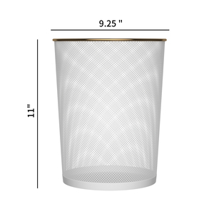 Cestas de <span class=keywords><strong>basura</strong></span> con tapa abierta para oficina y hogar, contenedores de <span class=keywords><strong>reciclaje</strong></span> de malla plateada REDONDA CON ADORNO dorado - Product Image 3