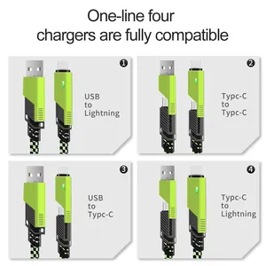 Type C Super Fast Multi Charging 65W 4 In 1 Usb Charging Cable Micro Usb C Charging Cable Multi Fast Charger Cable