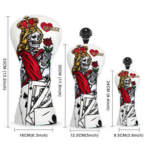 OEM Design Skull Q Embroidery <b>Golf</b> Wood <b>Cover</b> <b>Set</b> Custom <b>Golf</b> Club <b>Head</b> <b>Covers</b> Leather <b>Golf</b> Driver <b>Head</b> <b>Cover</b> - Product Image 2