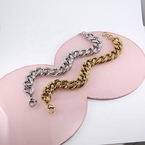 <span class=keywords><strong>Pulsera</strong></span> de cadena de eslabones cubanos para hombre y mujer, brazalete de eslabones de acero inoxidable chapado en oro, 18K, 11mm, Punk - Product Image 5