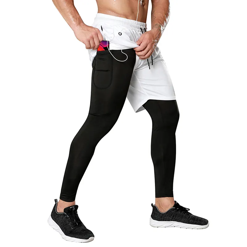 Pantaloni a compressione da uomo elasticizzati a quattro vie pantaloncini 2 in 1 per l'allenamento degli uomini che corrono Leggings da trekking abbigliamento sportivo personalizzato