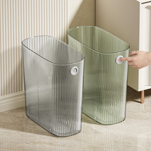 Oval Waste Bin Transparent Gray And Green 600g Indoor Kitchen Bathroom Use Open Design - Product Image 1