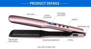 Lisseur Électrique Professionnel en Titane 480°F avec Écran LCD, Chauffage Rapide, Anti-Frisottis, Tous Types de Cheveux, Sac de Protection Thermique - Product Image 4