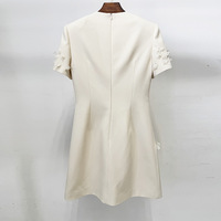 Robe de soirée élégante de haute qualité pour femmes, robe de soirée de club formelle, robe courte moulante en ivoire avec appliques florales 3D, manches courtes
