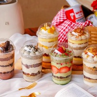Gobelets jetables en forme de U Bobo Cup 95, en PET de qualité alimentaire, transparents, pour desserts, fêtes, glaces, desserts froids, avec couvercle en dôme