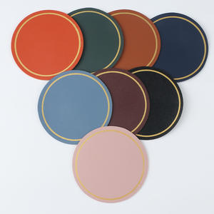 ที่รองแก้วแบบหนัง PU สลักลายสองด้านชุดถ้วยเครื่องดื่มทนความร้อนเย็บแผล - Product Image 1