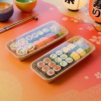 Boîte à sushi carrée en papier jetable écologique avec couvercle transparent pour l'emballage de plateaux de sushi de luxe