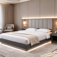 Sistem Headboard Tempat Tidur Hotel Minimalis Modern Dengan Soket Lampu Dinding LED Backlight Pelapis Khusus untuk Proyek Perhotelan