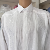Chemise Guayabera OEM pour homme 100 % lin, manches longues, col cubain brodé, idéale pour les vacances, la plage, les mariages, chemise décontractée personnalisée pour l'été
