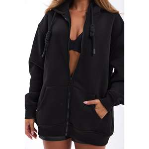 Sweat-shirt à capuche noir surdimensionné en tricot respirant pour femme, style non doublé 7220 - Product Image 3