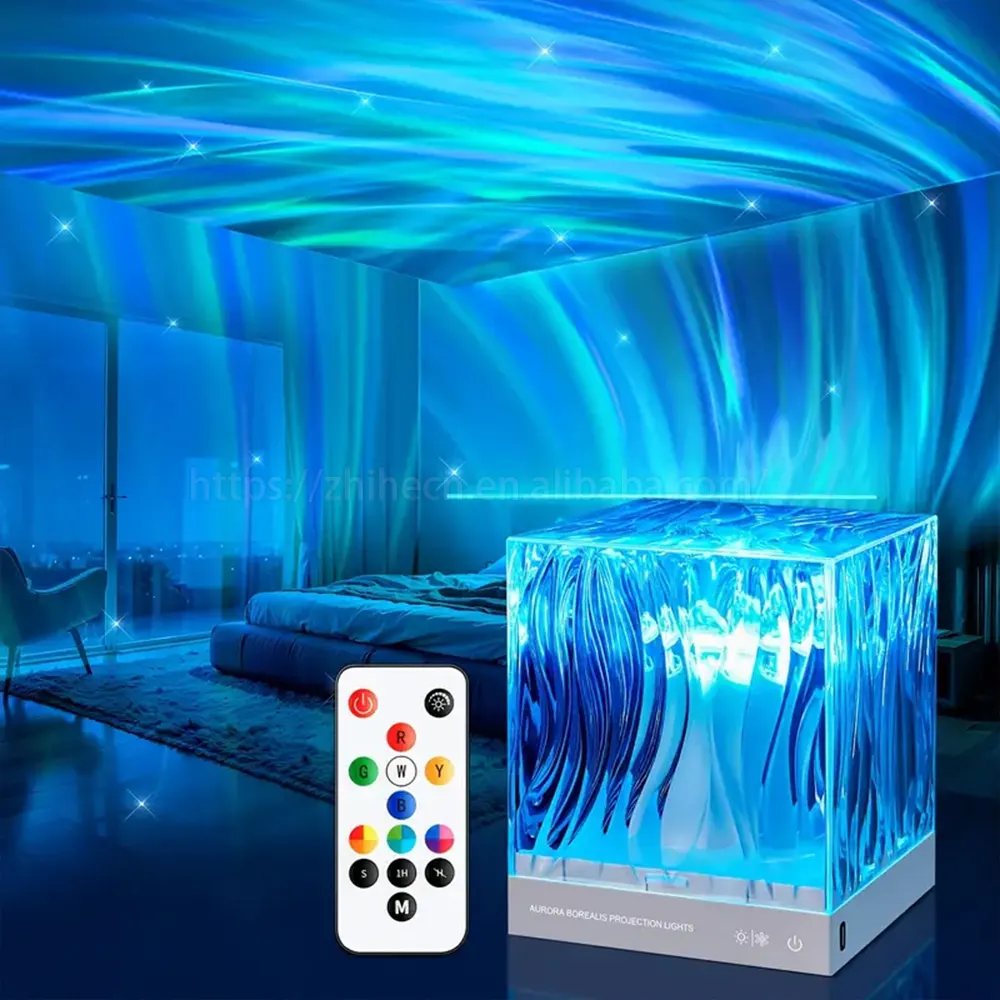 Lampe Cube à Vague à Distance 16 Couleurs USB Rechargeable Lumière du Nord Galaxy Led Dimmable Ocean Wave Sensory Table Light Pour Enfants