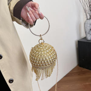 Tas tangan berlian imitasi untuk wanita, tas malam bola bulat perak, tas tangan pesta dansa rumbai berlian, dompet pesta pernikahan untuk pengantin - Product Image 4