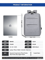 Sac à dos pour ordinateur portable imperméable en Oxford avec compartiment pour ordinateur et port USB, unisexe, pour l'école, les affaires et les voyages