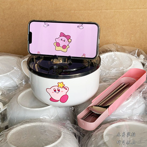 Bol de nouilles instantanées Kirby avec couvercle 500 ml, hermétique, design cartoon, pour étudiants en résidence et cantines - Product Image 2