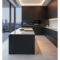 Meubles de cuisine modulaires personnalisés, designs modernes, plan de travail en marbre, laque MDF PVC, armoires de cuisine prêtes à assembler