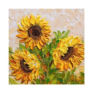 Modern Minimalist Sunflower Oil Painting Hand Painted Impressionism Style Living Room Wall Art <b>Frameless</b> Decorative Canvas - Product Image 4