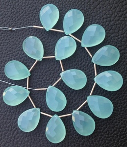 Argent naturel 10X12mm poire Aqua Onyx Double Chevron coupe traité thermiquement pierres précieuses en vrac pour la fabrication de bijoux à des fins décoratives - Product Image 1