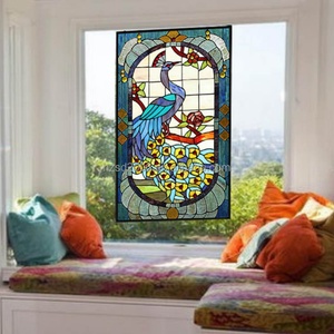 Panneau de fenêtre en verre Tiffany de style européen, motif paon, 20'*31.5'' - Product Image 3