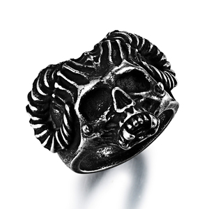 Anello da Uomo Trendy in Acciaio Inossidabile con Teschio Argentato Massiccio, Gioiello alla Moda, Regalo per il Giorno dei Morti - Product Image 1