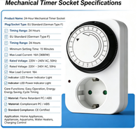 Minuteur mécanique 24 heures avec prise UE 16A 230V, programmable, économie d'énergie, prise de temporisation certifiée CE pour appareils électroménagers