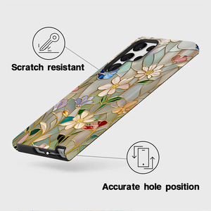Custodia per telefono con vetro colorato e filigrana dorata a forma di fiore per <span class=keywords><strong>Samsung</strong></span> <span class=keywords><strong>S22</strong></span> <span class=keywords><strong>Ultra</strong></span> S23 S24 Plus S25 Edge - Product Image 2