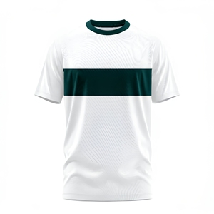 เสื้อยืดแขนสั้นสีขาวสำหรับผู้ชาย คอโอ ลายทางแนวนอนสีเขียวเข้ม ทรงลำลอง ผ้าถัก ทรงปกติ - Product Image 1