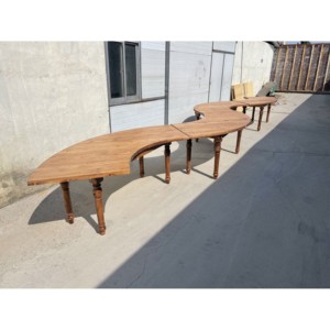 High Quality Best Sale Wooden Joint Fan S Shaped Modern <strong>Pine</strong> Solid Wood Dining Farm <strong>Table</strong> for Rental Event - Product Image 4