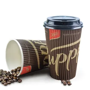 Wholesale Clean Leak-poof High-end Insulated Ripple Wall Wrapped 8 oz 10 oz 12 oz 16 oz Paper Cup for Beverage