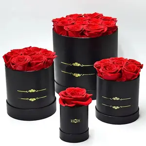 Dekorasi bunga mawar diawetkan Logo kustom Hari Valentine, dekorasi bunga abadi dalam kotak hadiah hati bundar