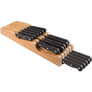 Custom bamboo In-drawer knife drawer organizer wooden knife block holder for kitchen