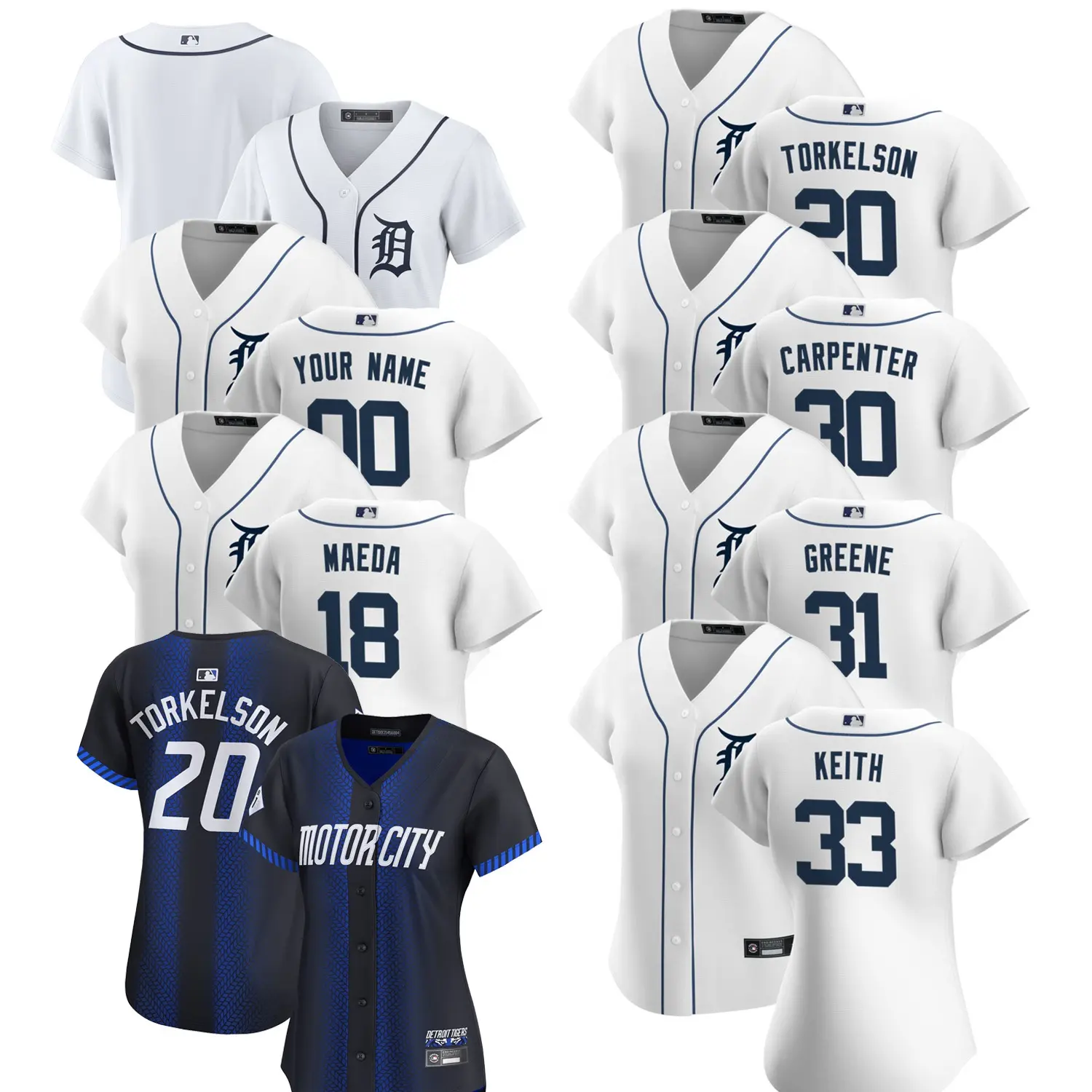 2024 Women's Detroit Tigers Home Jersey White Baseball Shirts Custom Uniform Embroidered Stitched Blank #18 #20 #30 #31 #33
