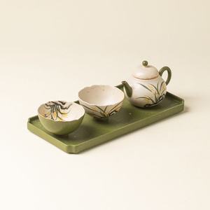 Service à thé Kung Fu en céramique, peint à la main sous glaçure, style rétro, théière en forme de poire et tasses, un pot et deux tasses - Product Image 2