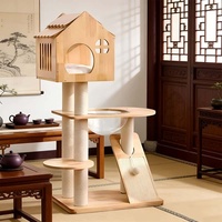 Arbre à chat en bois massif - Lit pour chat intégré avec design multi-niveaux, griffoirs durables et maison pour chat de style capsule spatiale